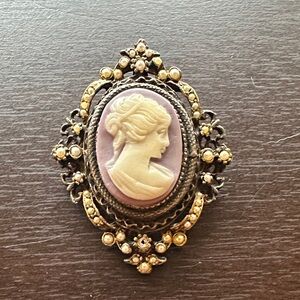 Elegant Cameo Brooch with Gold and Cream Details